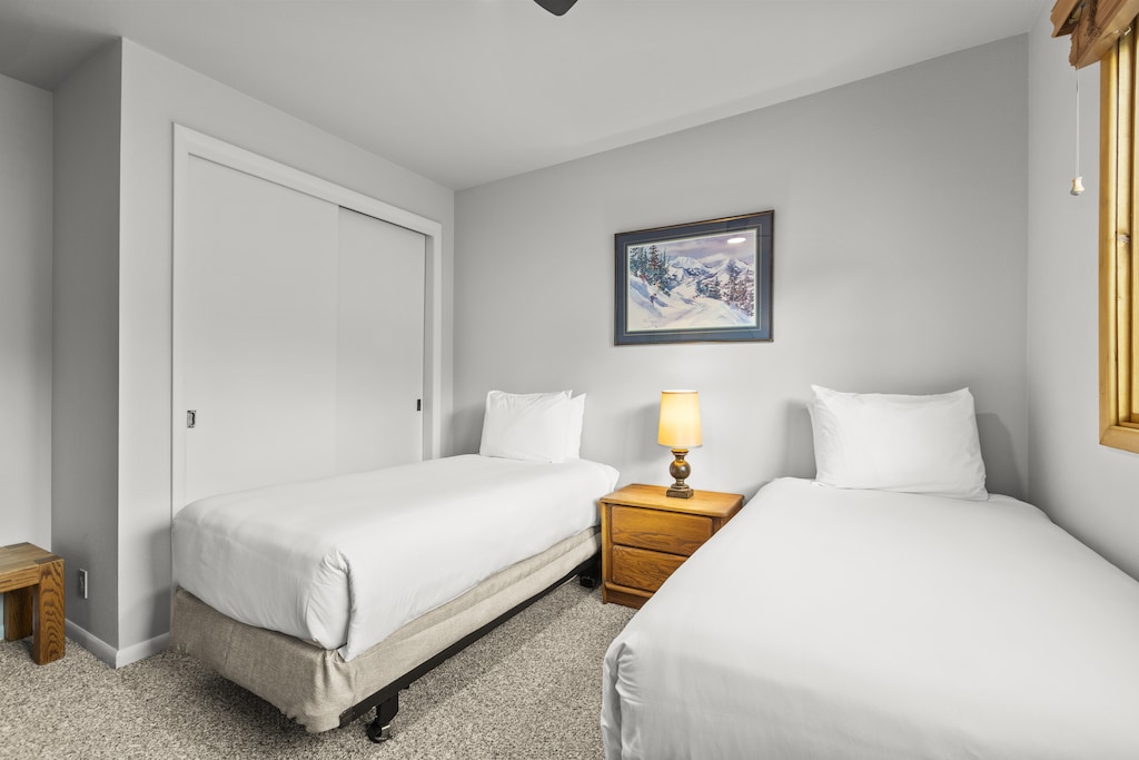 The bedroom offers two twin size beds.