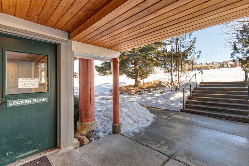 Building 1 locker room with ski-in ski-out access.