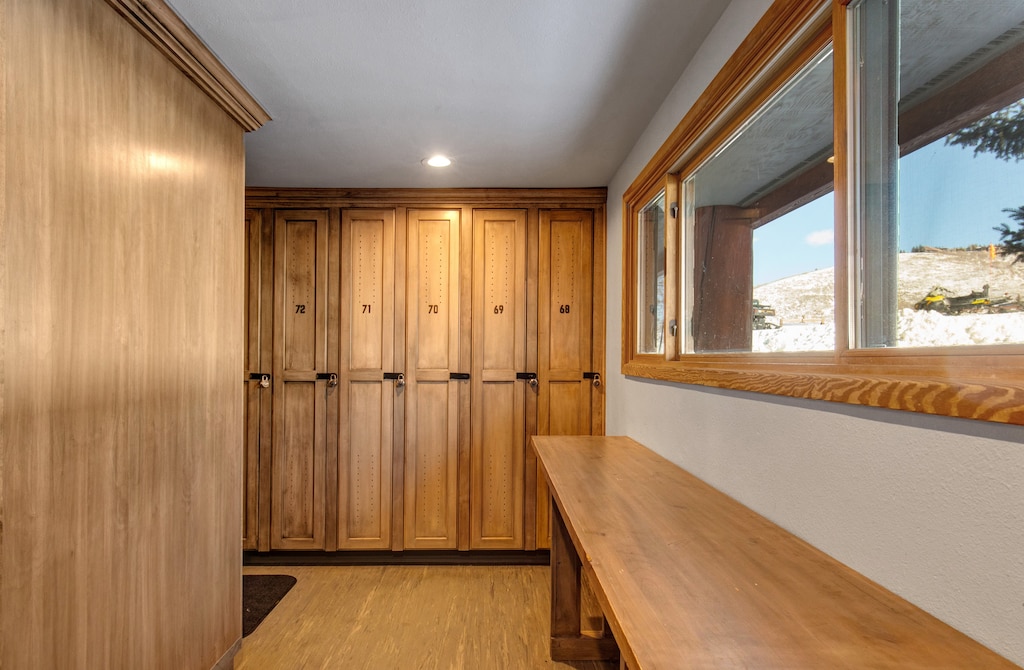 Building 1 locker room with views of the slopes.