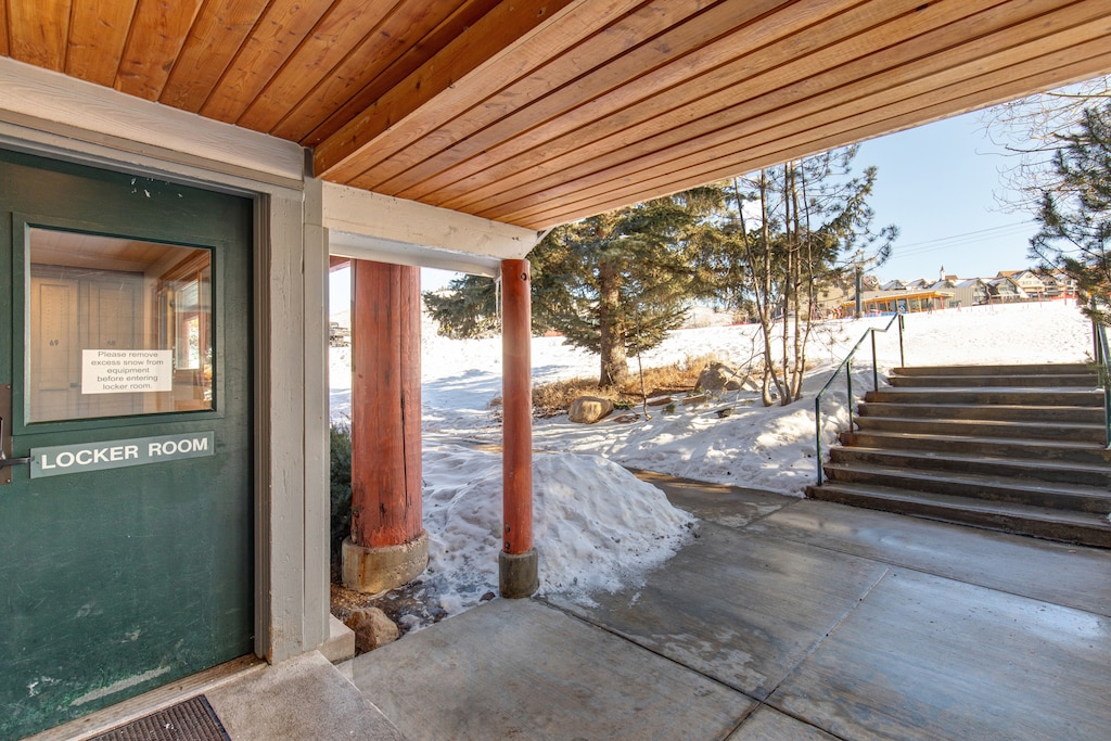 Building 1 locker room with ski-in ski-out access.