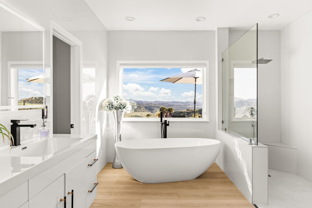 Soaking tub in primary bath.