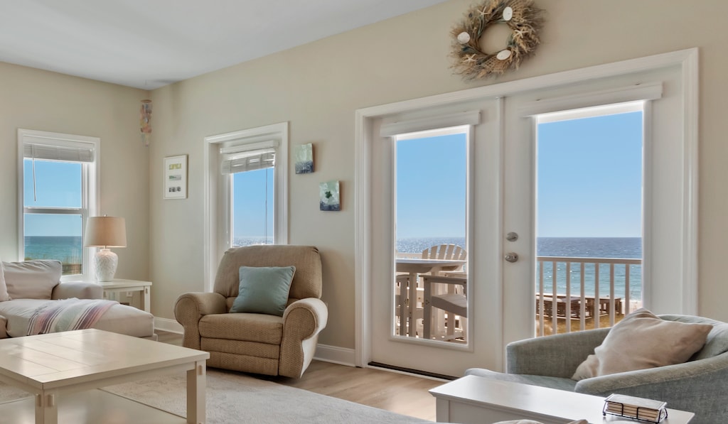 The Gulf front deck is steps away