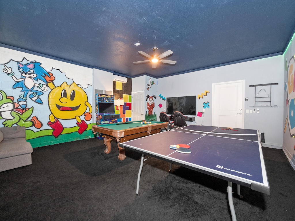 Game on! Enjoy endless fun in the ultimate game room featuring a pool table, ping pong, arcade classics, and video games for all ages!