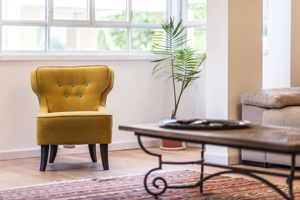 The room is filled with natural light