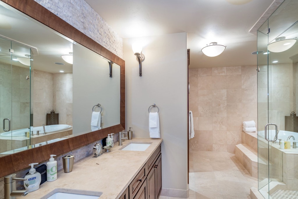 Bathroom 1 - Primary Bathroom - Ensuite bathroom with double vanity and walk-in steam shower