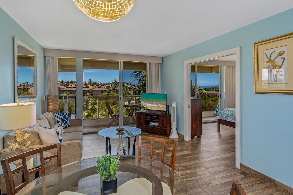 Look at those views from the living room and the bedroom! 