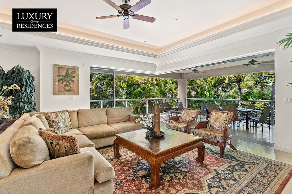 Bright airy living area with Hawaiian flare!