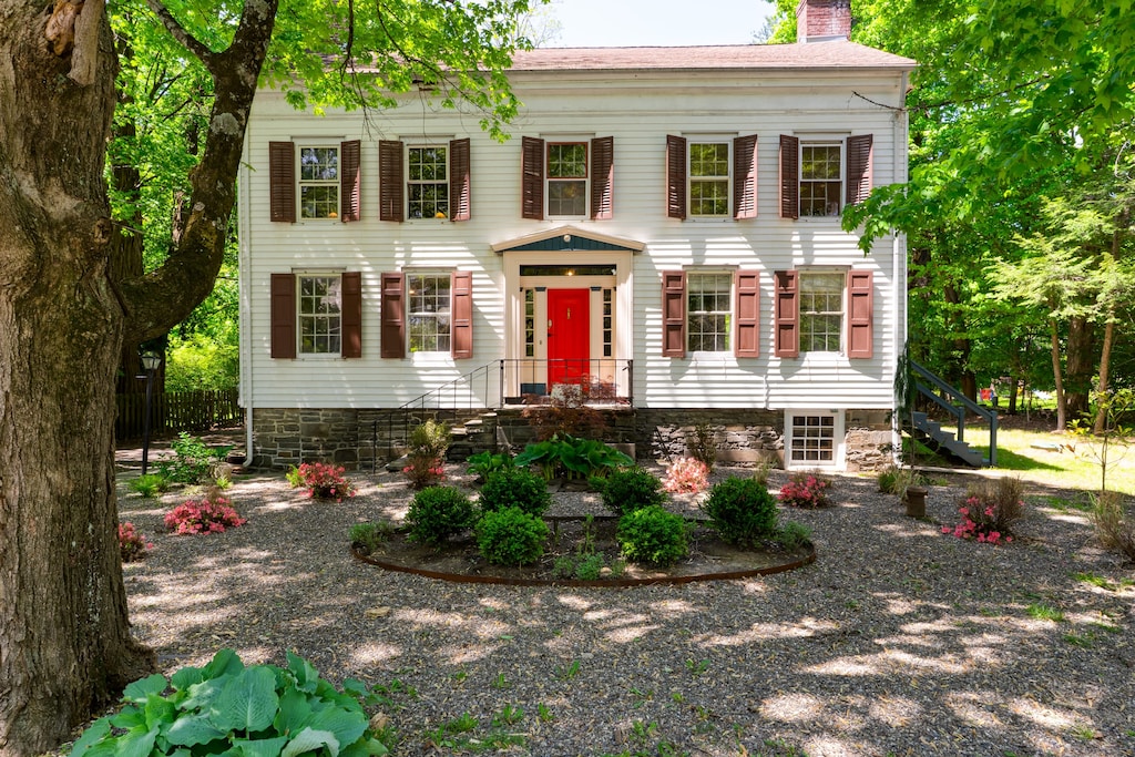 Timeless architecture with vibrant landscaping.