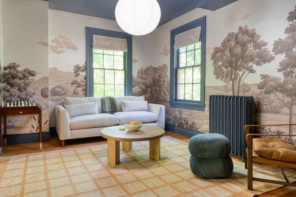 Classic meets contemporary in this sun-drenched living room.