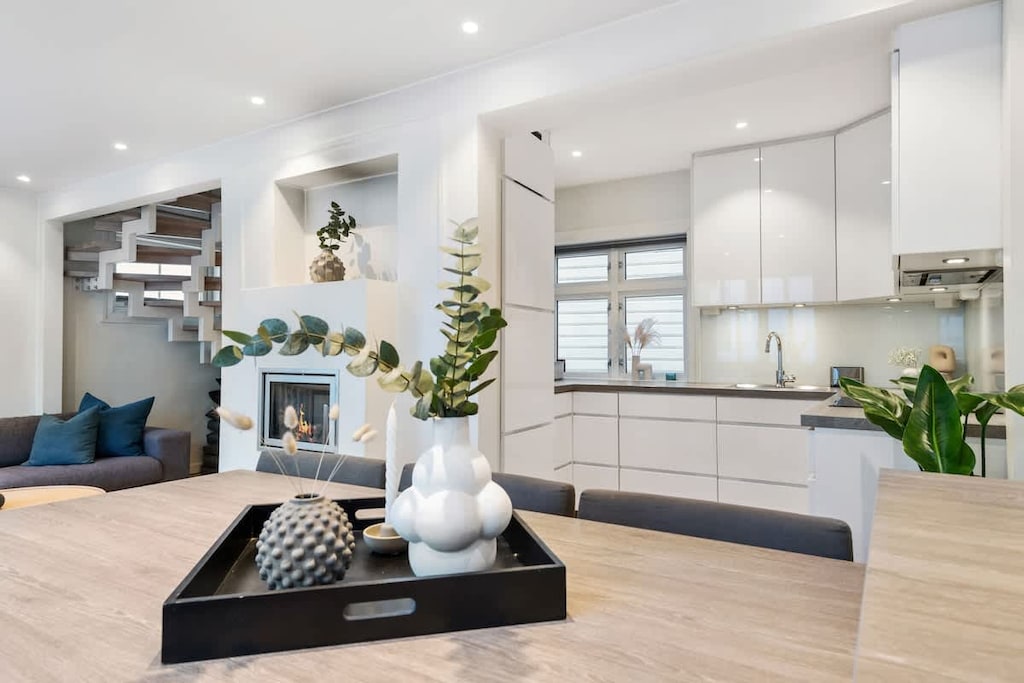 The open kitchen solution makes cooking a social event.