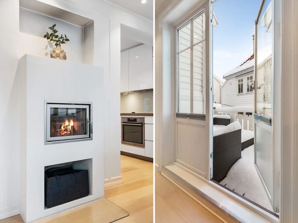 Enjoy cozy evenings around the fireplace during wintertime...

...and sun on the terrace to 9 pm during spring and summertime!