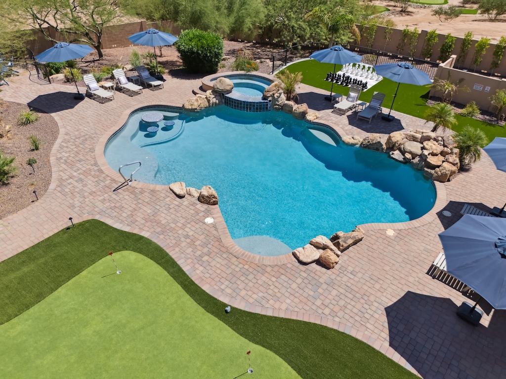 Create memories poolside. Swim, putt, and challenge friends to giant chess!