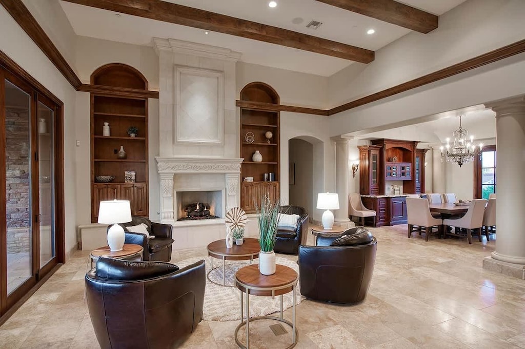 Comfortable gathering space with rustic elegance and mountain views