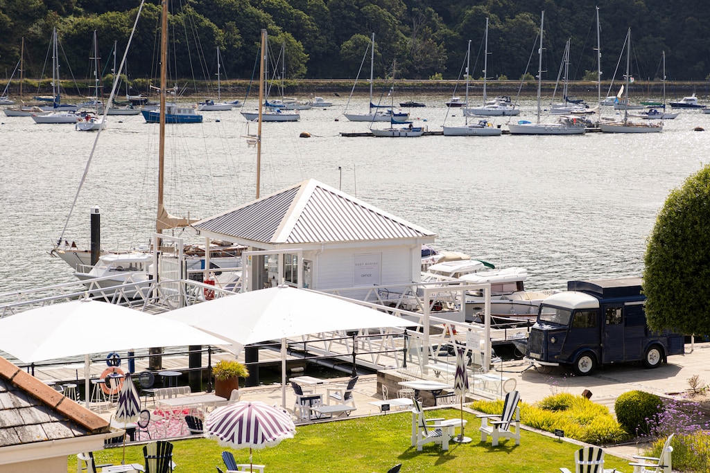 Views across Cloud Nine and the Marina to the River Dart