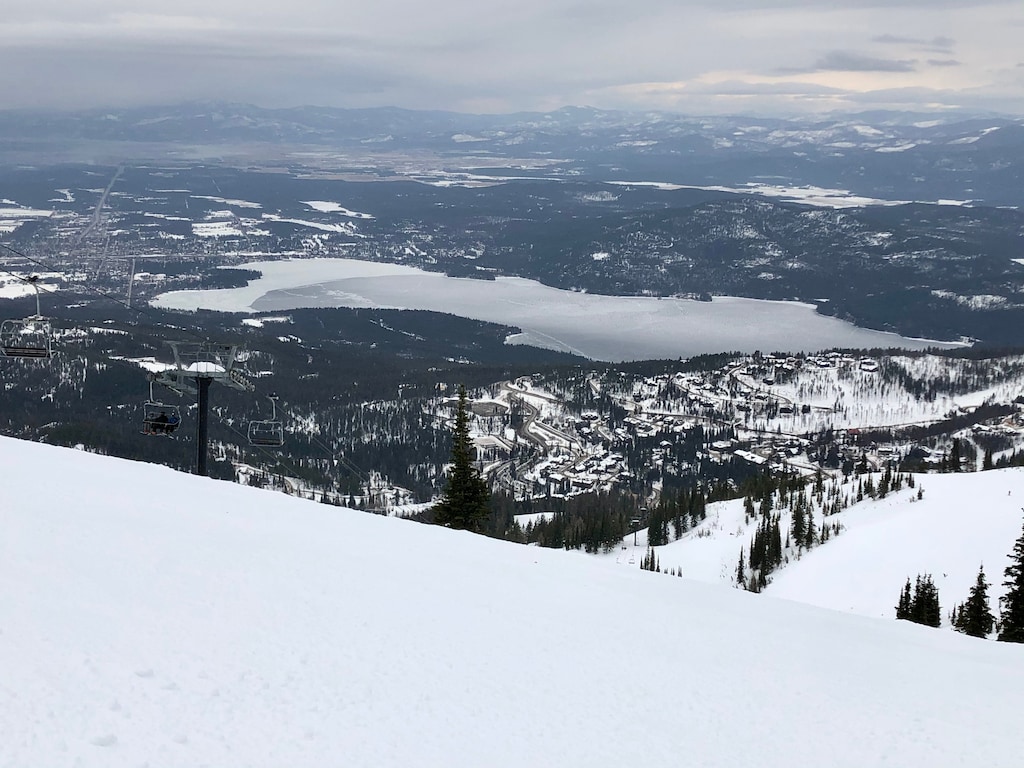 Views of Whitefish as your Ski Down Big Mountain