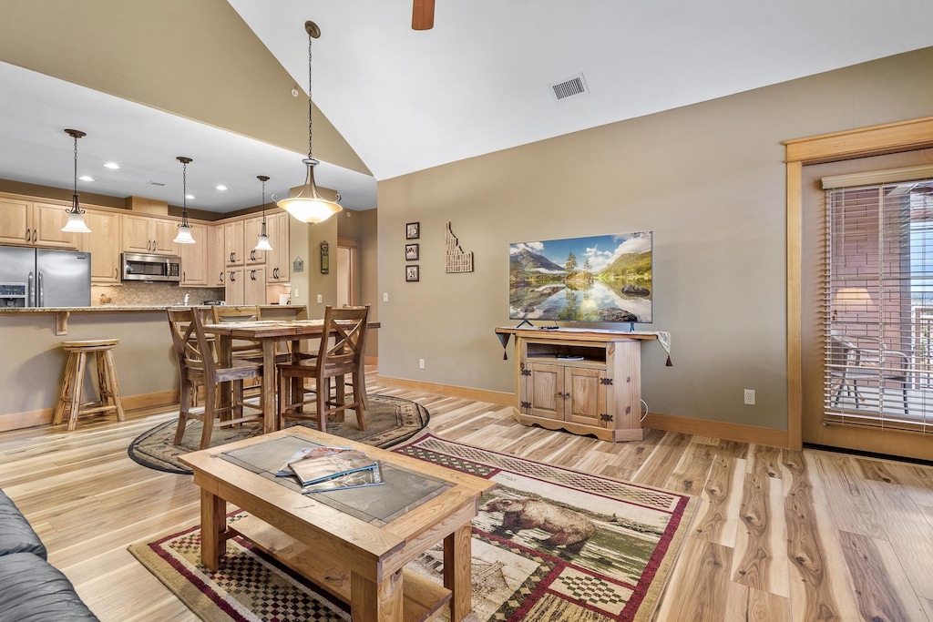 Cozy open kitchen and living room area