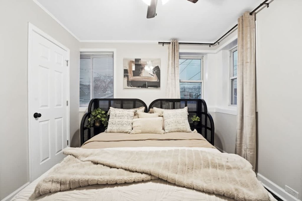 Peaceful retreat with warm tones and plush pillows.