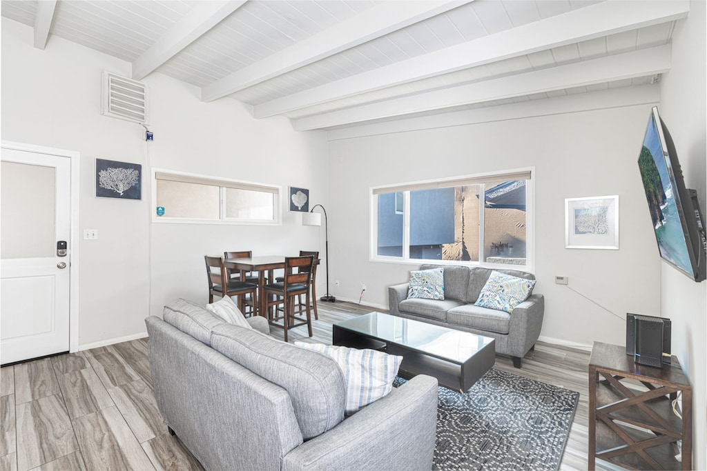 Living area includes 2 love seats, small dining table, and cable TV. Like most homes in the area, this unit does not include central air.