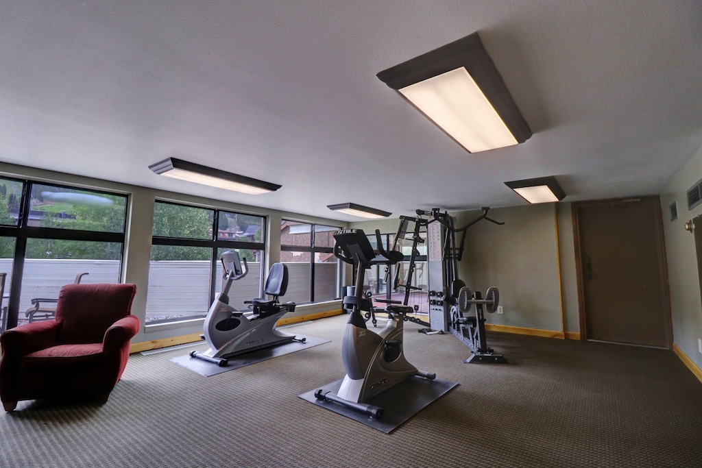 Gym area right outside of hot tub room.