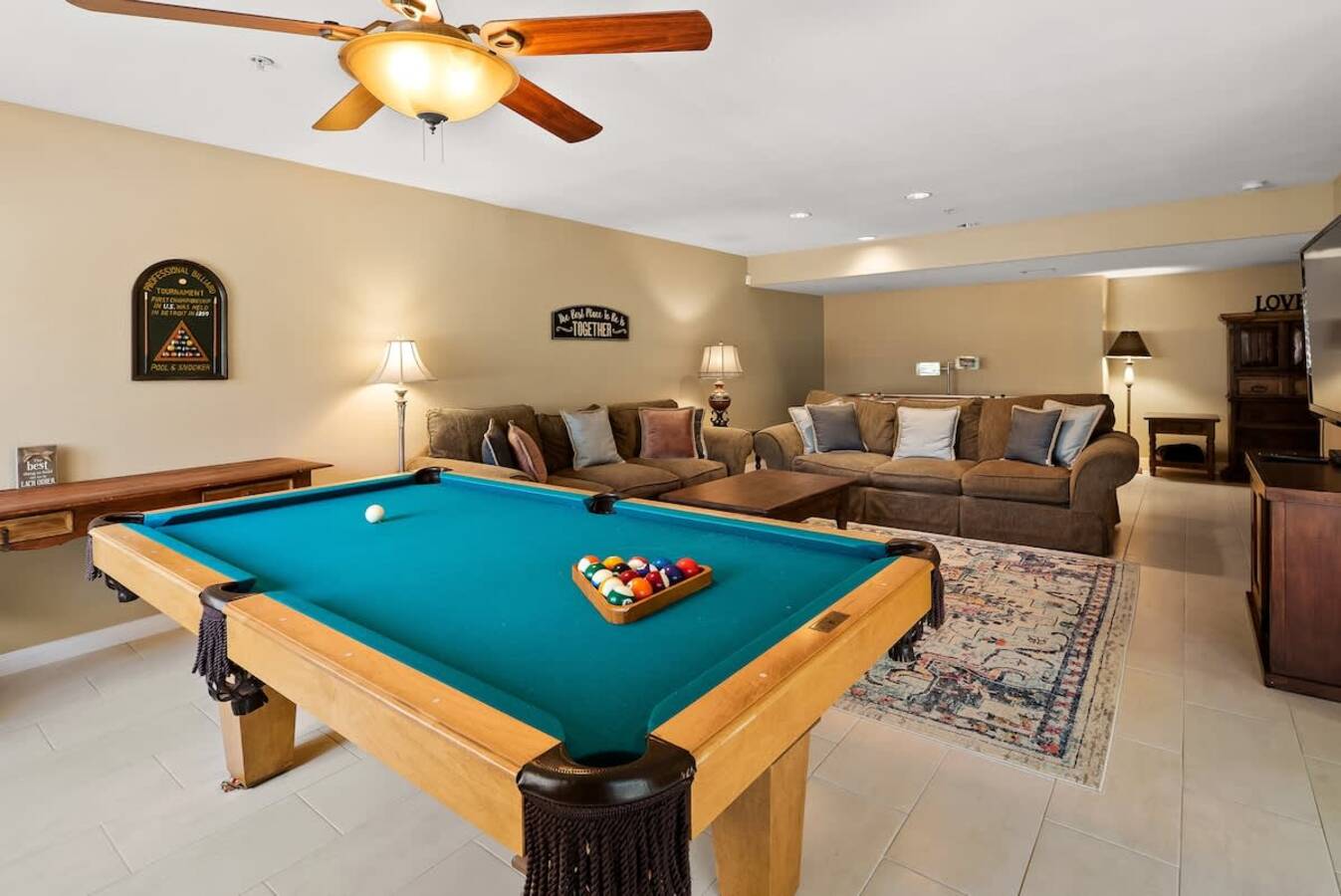 Challenge your friends to a game of pool or air hockey in the walkout basement!