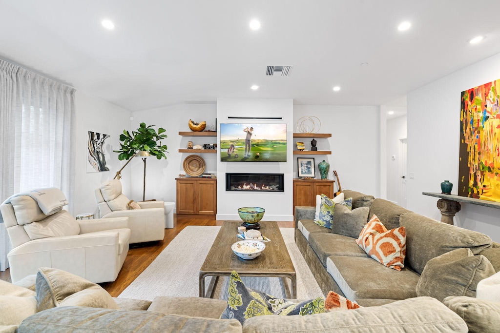 Living Room with a Gas Fireplace and Smart TV