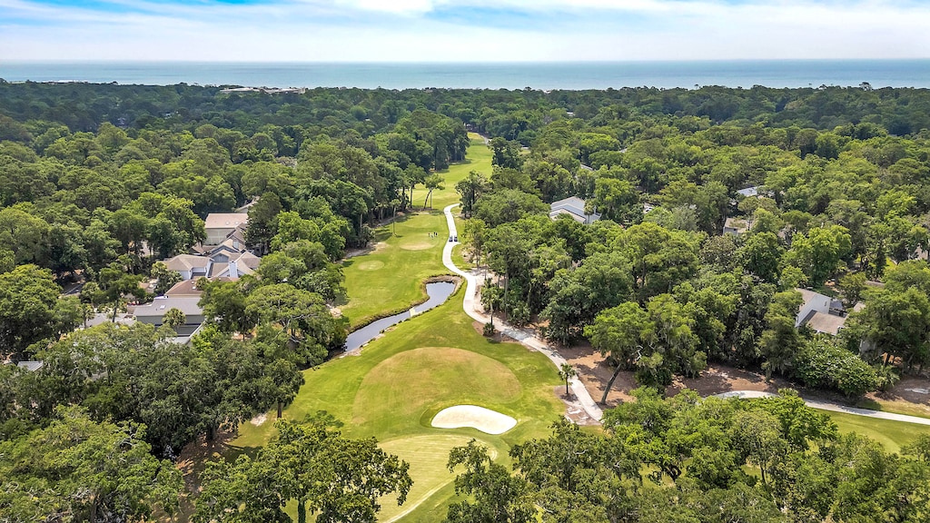 Aerial Above Home Overlooking Golf Course