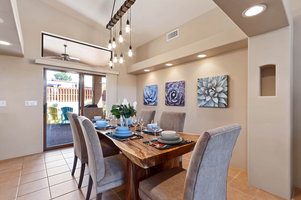 Dining area accommodates six guests comfortably
