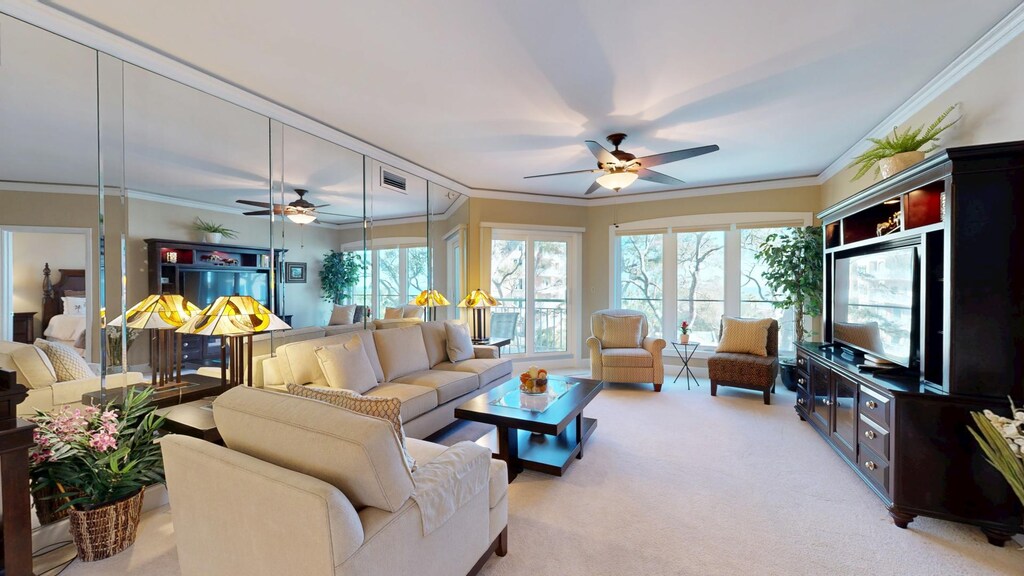 Living Room Views of the Ocean and Community Pool