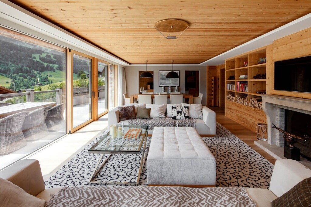 the cozy living room near the fire place 