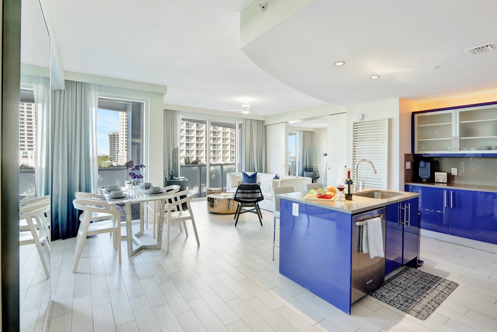 Layout | Modern, open-concept living space, balcony access, and windows galore.