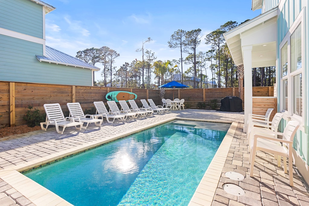 Private pool that can be heated in cooler temperatures.