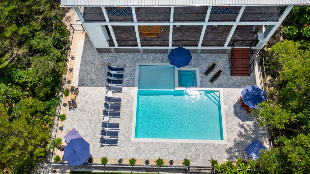 Aerial view of the expansive backyard.