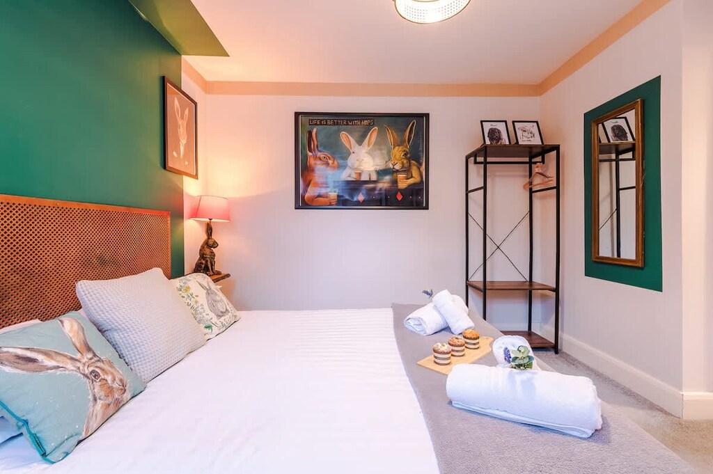 The master bedroom benefits from a comfortable king-size bed, TV and Coffee Machine.