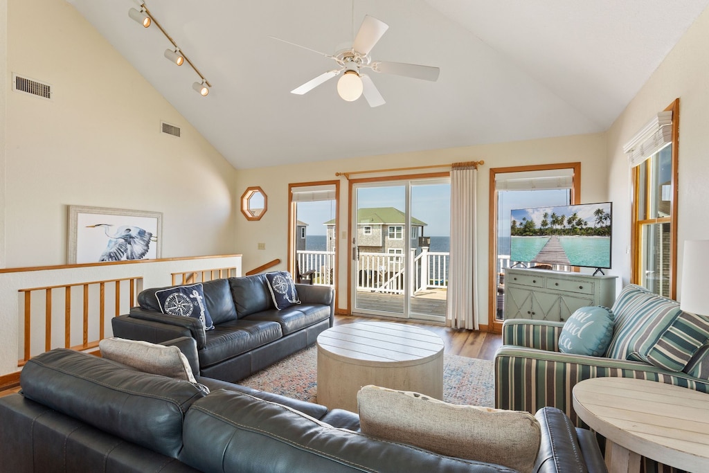 Living area with sound water views