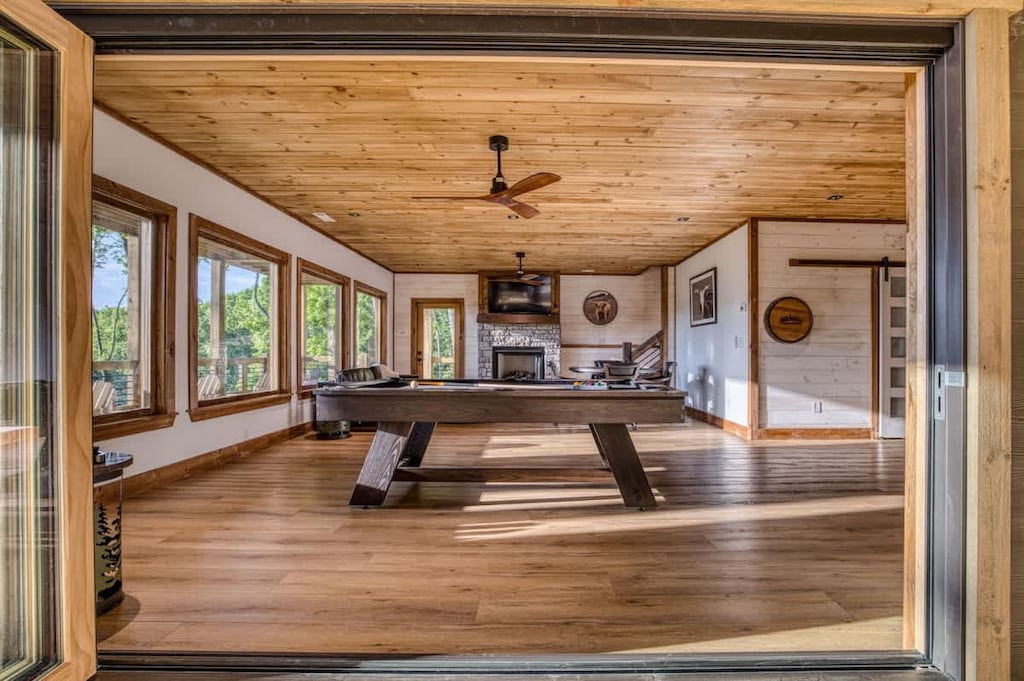 Downstairs accordion door leading to the deck