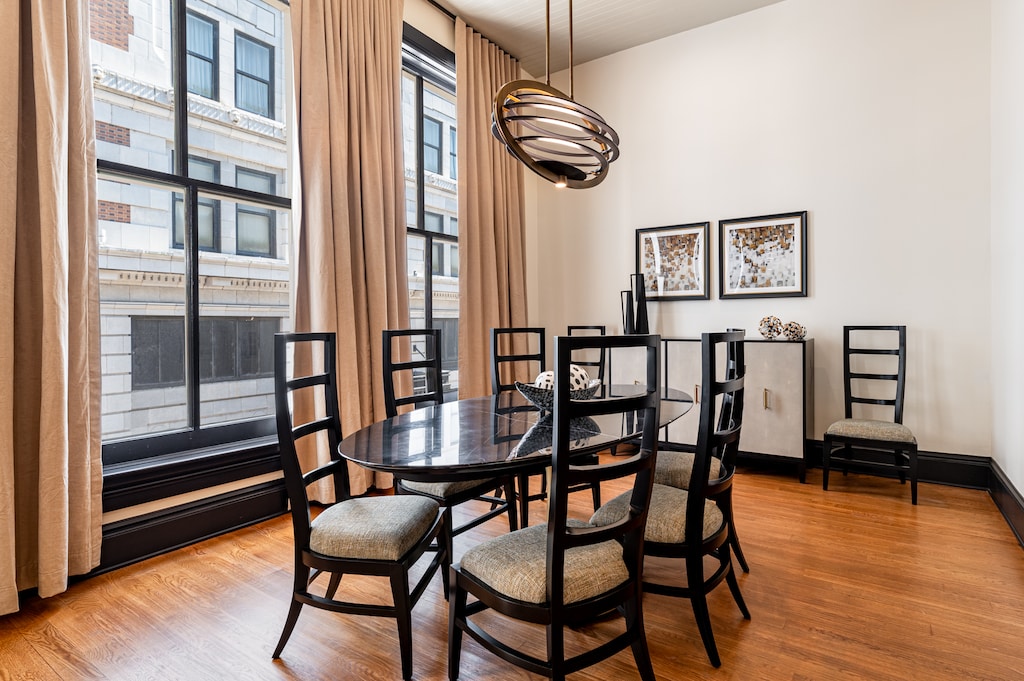 Dining area with seating available for eight.