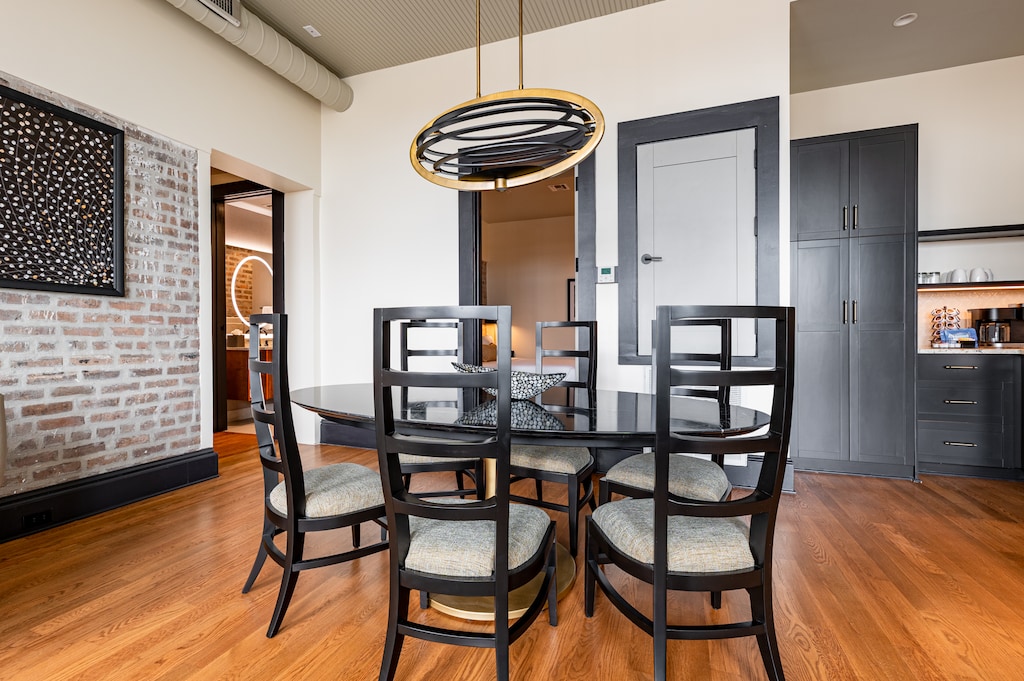 Dining area with seating available for eight.