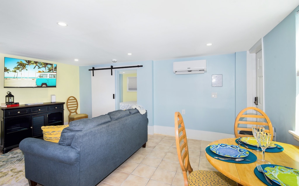 Barn door leads to bedroom