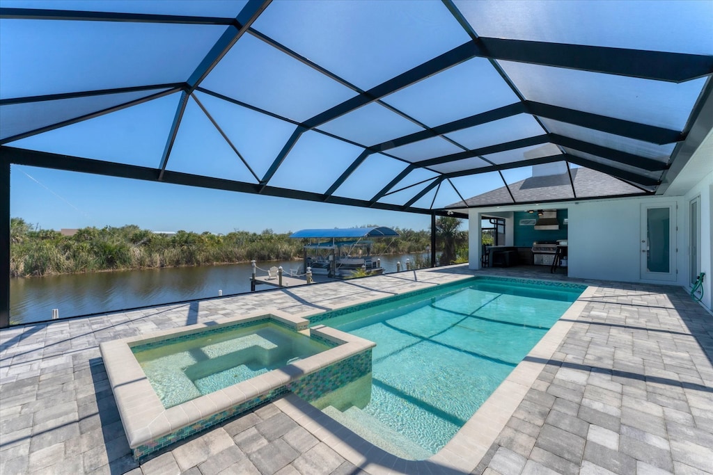 Sparkling pool & spa overlooking the water. Pool size: 30' L x 11' W x 5.5' D (Boat lift not available)