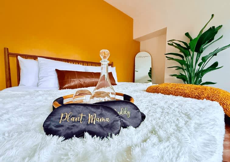 Step into Bedroom and experience a serene escape with a plush king bed and chic decor! Our Columbus Airbnb offers a modern retreat perfect for a relaxing stay 