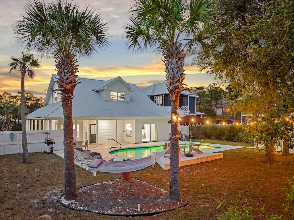 String lighting gives this home a serene and welcoming ambiance.
