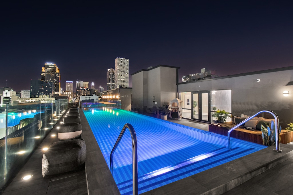 Relax in our rooftop pool with panoramic skyline views of Downtown, New Orleans. Heated and open year-round, it's a guest-only favorite for lounging by day or night.