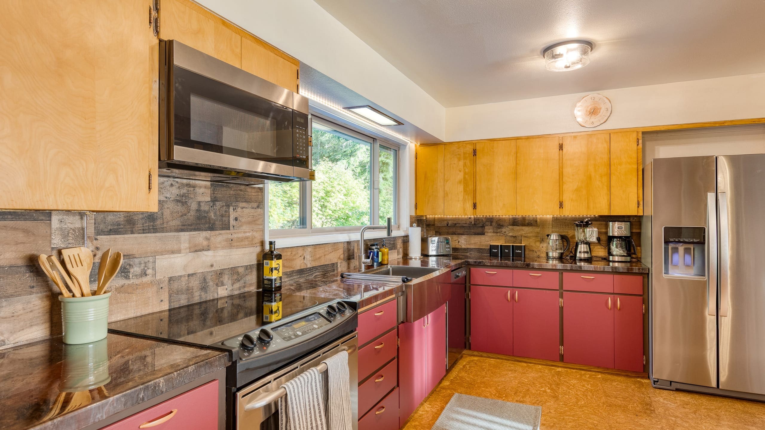 Modern kitchen with stainless steel appliances. Modern kitchen with stainless steel appliances.