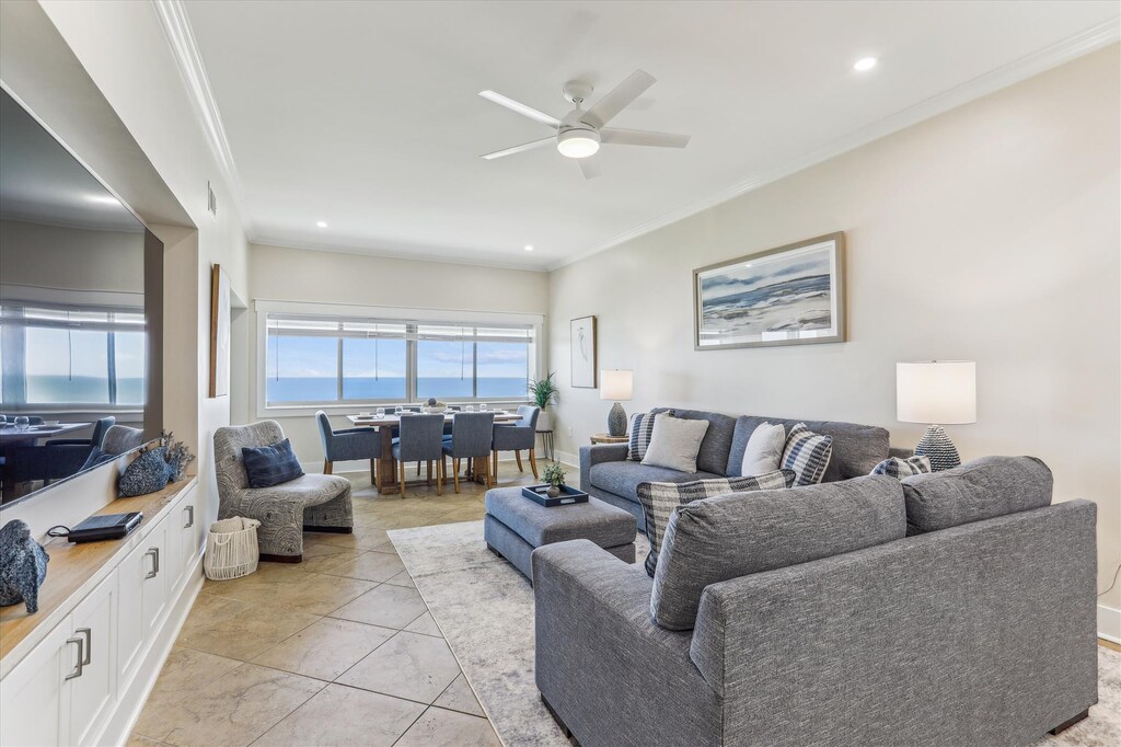 Living Room and Dining Room with Direct Ocean Views at 483 Captains Walk
