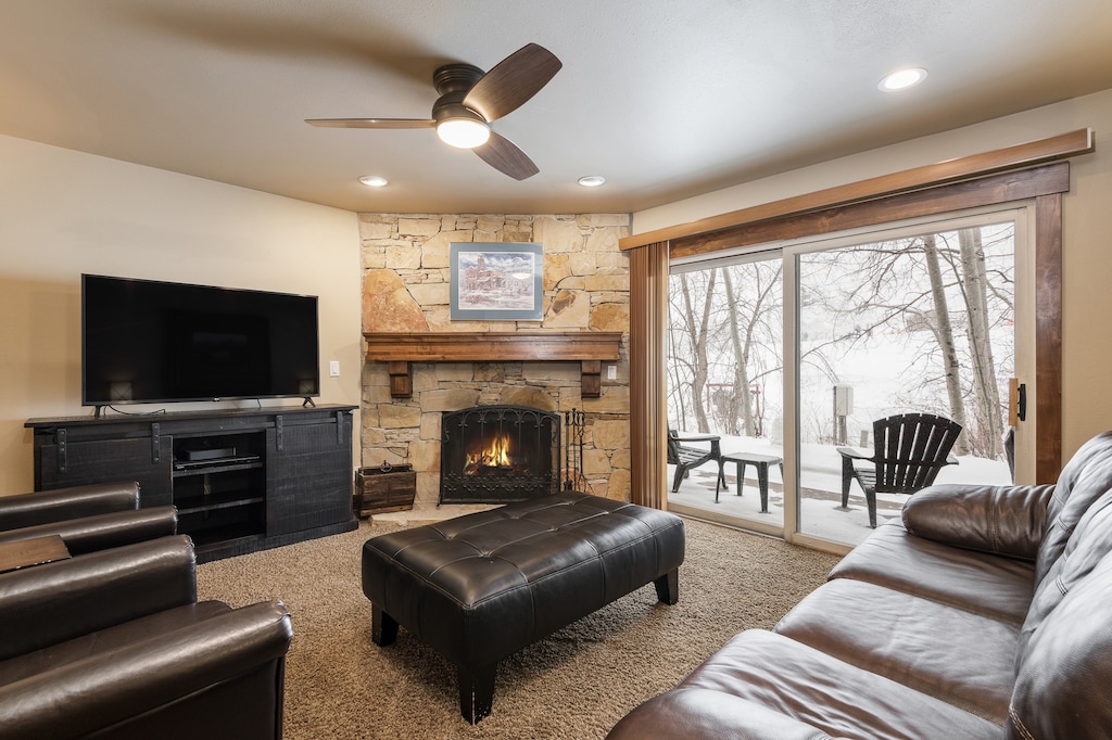Living room with private patio access