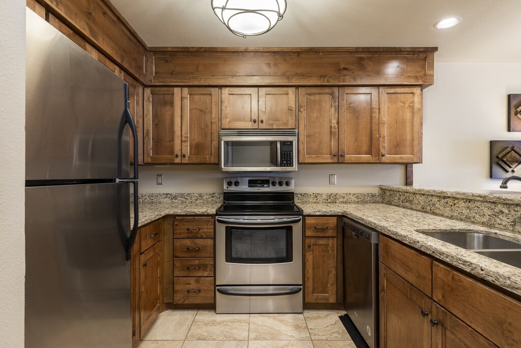 Stainless steel appliances in the kitchen