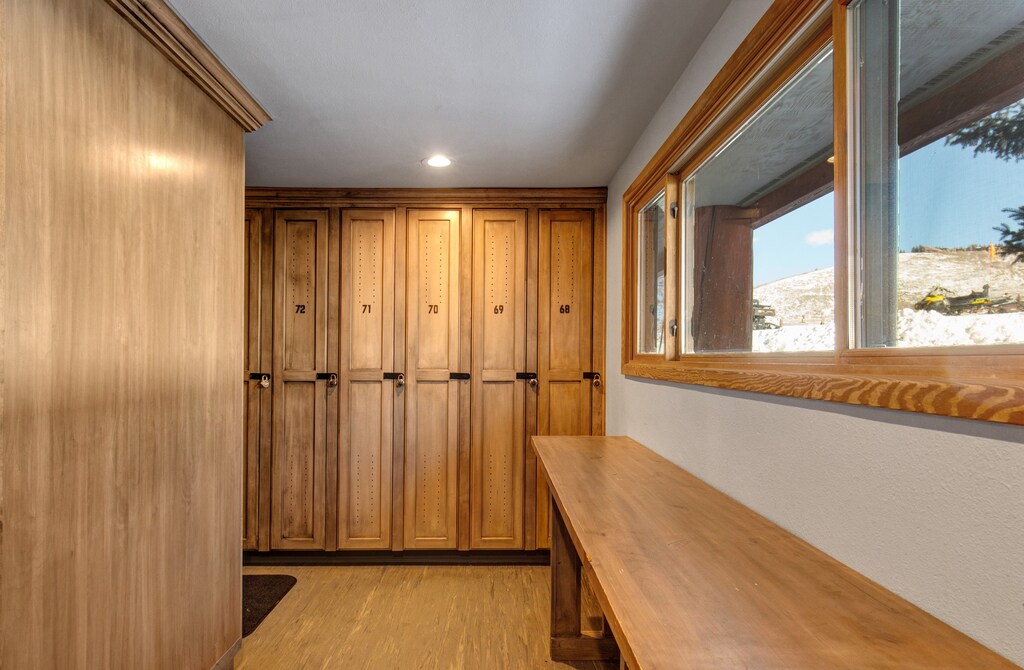 Building 1 locker room with views of the slopes.