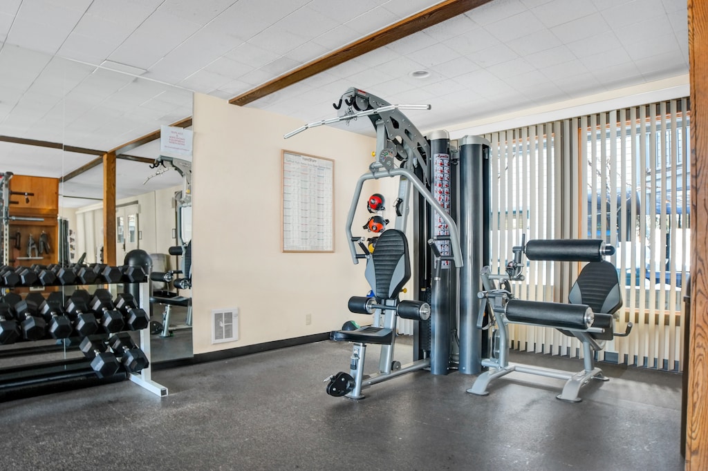 Fitness Room includes various machines and free weights