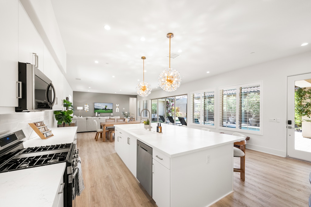 Island setup great for meal prep and conversation.