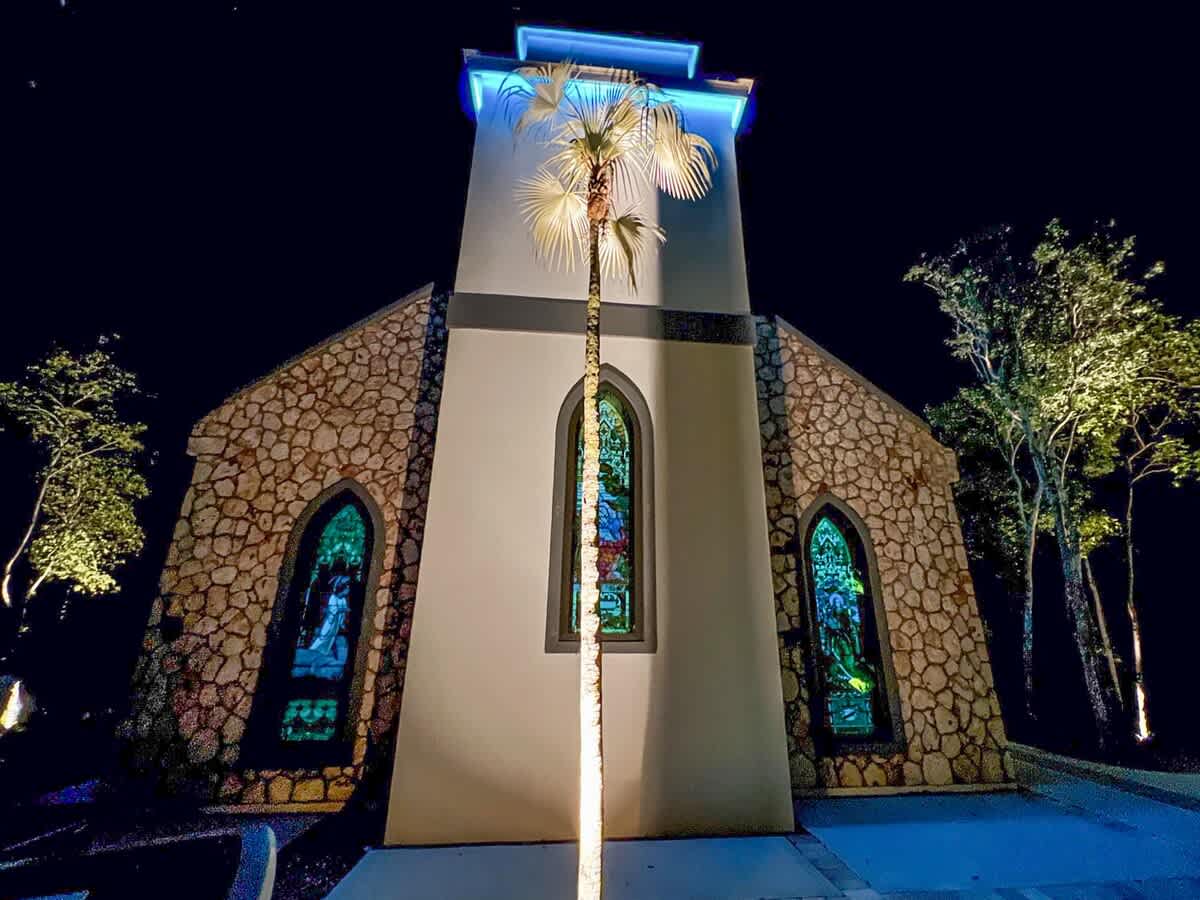 Mastic Chapel Cottage at Night